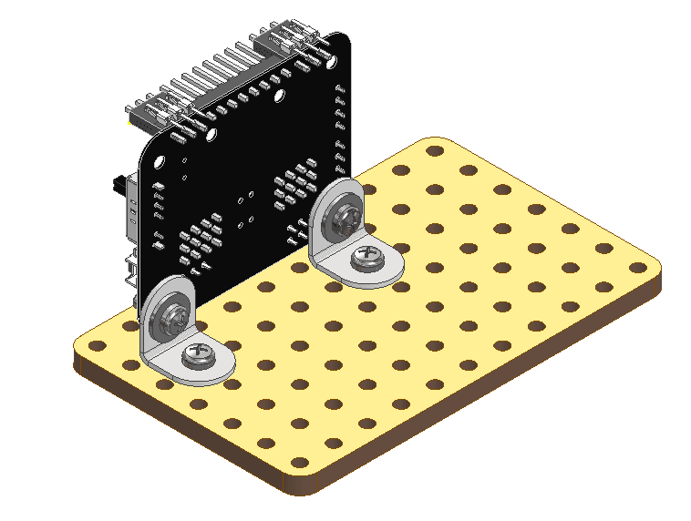Expansion Board mounted vertically at 90° onto a wooden plate using angle pieces