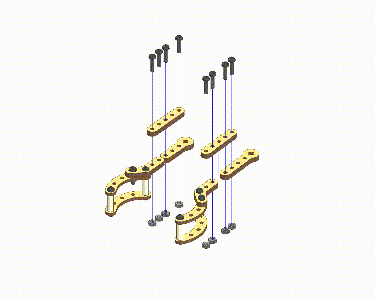 Gripper Mechanism assembled using two servo motors, curved strips, 45° strips, and a base plate