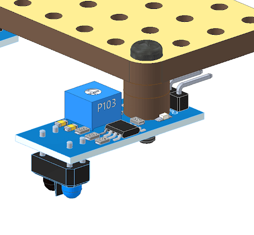 IR Sensor mounted underneath a golden perforated wooden plate using ring spacers