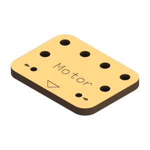 Motor Mount - a golden perforated wooden plate with 'Motor' label and dedicated bracket holes