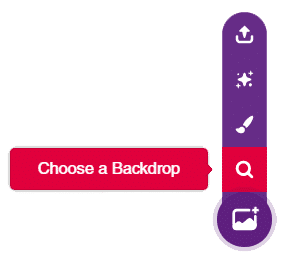 Choose a Backdrop button and backdrop options menu in PictoBlox