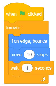 PictoBlox stage showing Tobi the bear walking back and forth on a green outdoor background after running the completed script