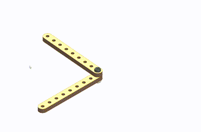 Corner Linkage Mechanism - three golden wooden strips connected at a central pivot point forming a Y or corner shape