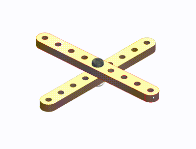 Cross Linkage Mechanism - two golden wooden strips crossed and connected at a central pivot point forming an X shape