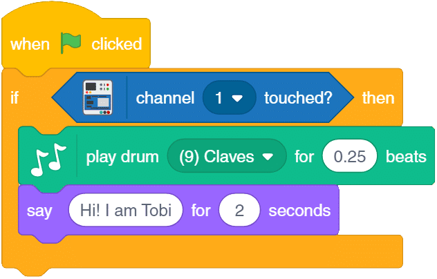 Example of a PictoBlox script showing a sequence of coding blocks arranged in order in the scripting area