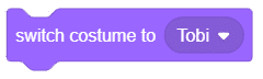 Switch costume to Tobi block in PictoBlox